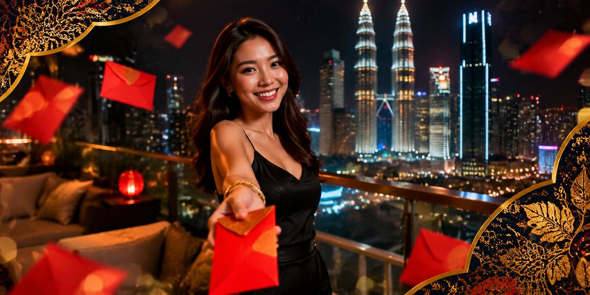 Suasana perayaan dengan sampul merah dan motif batik di Kuala Lumpur
